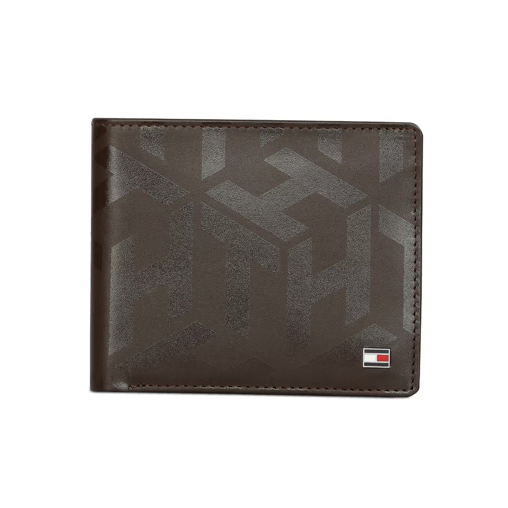 Tommy Hilfiger Arke Mens Leather Slim Fold Wallet Print Brown