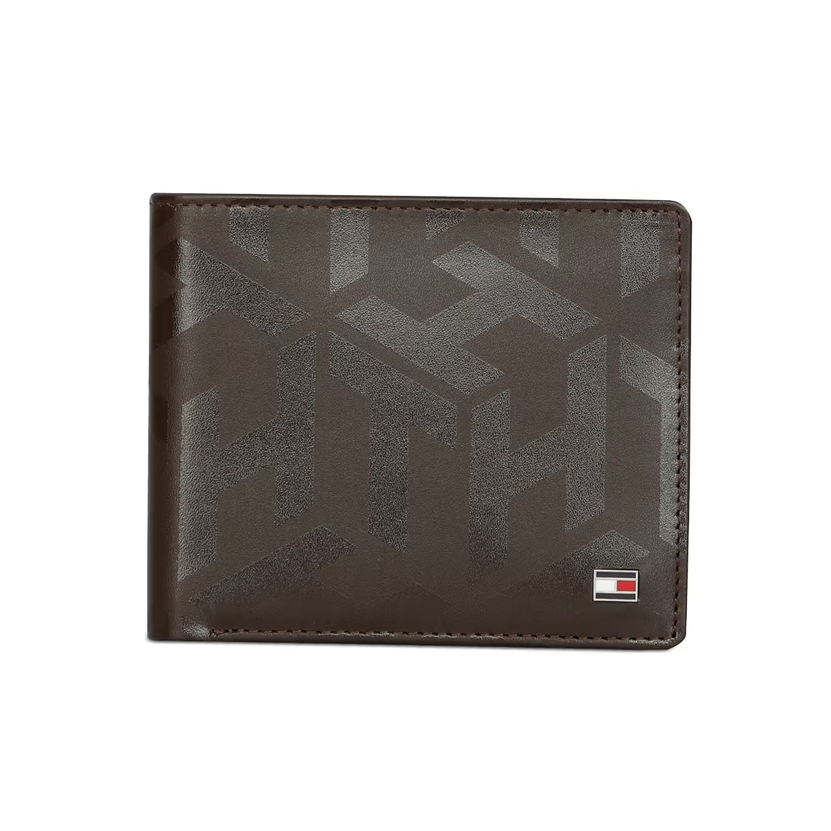 Tommy Hilfiger Arke Mens Leather Slim Fold Wallet Print Brown