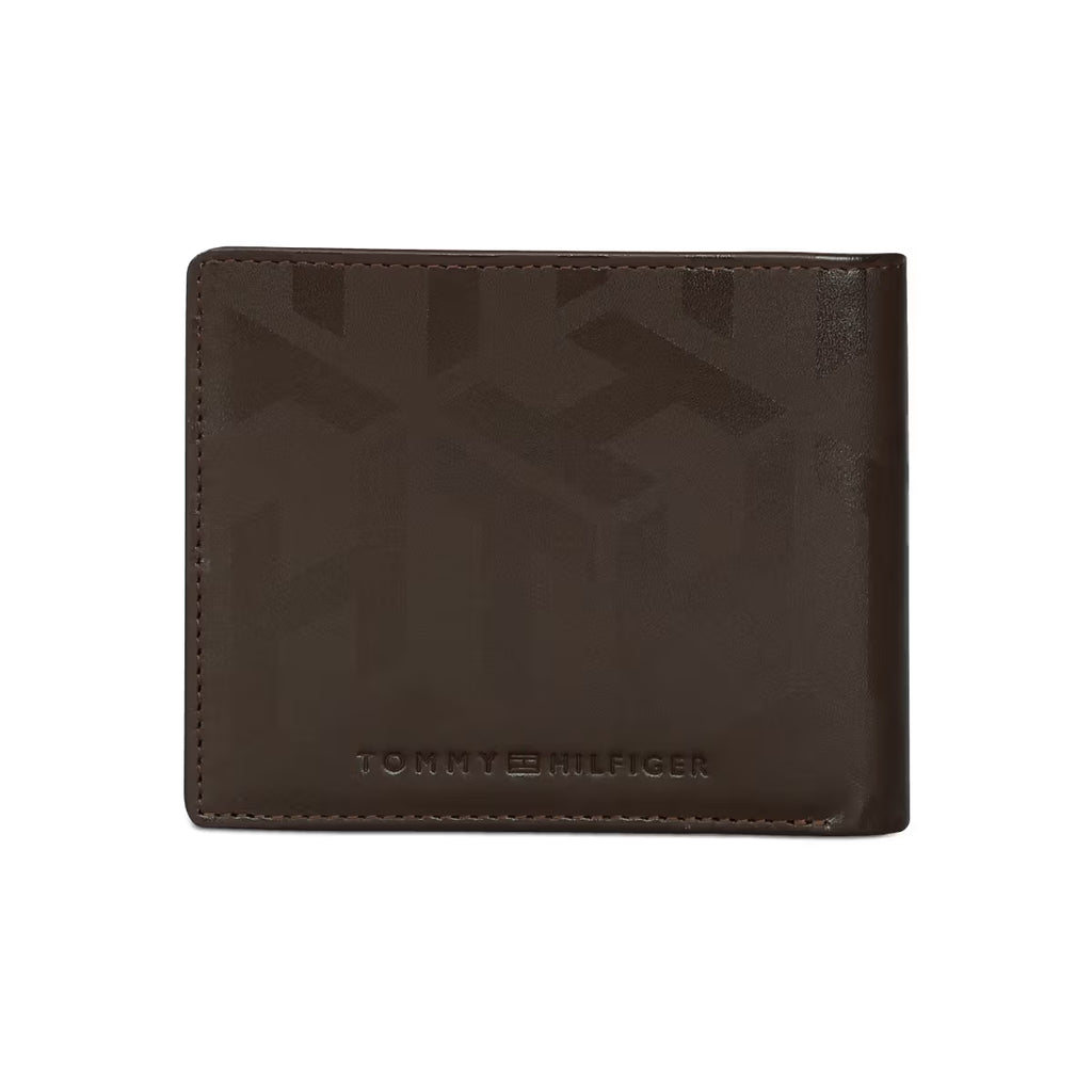Tommy Hilfiger Arke Mens Leather Slim Fold Wallet Print Brown