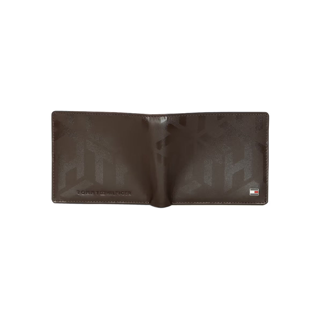 Tommy Hilfiger Arke Mens Leather Slim Fold Wallet Print Brown