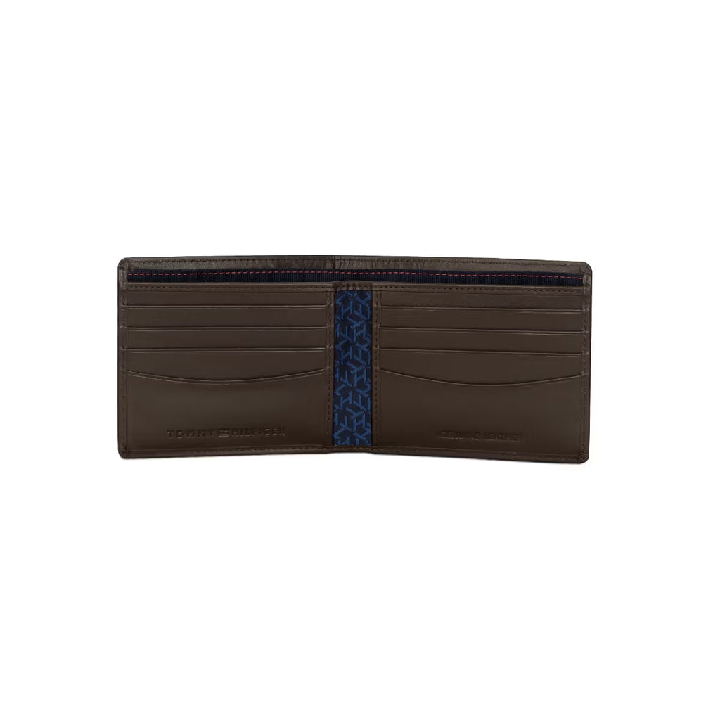 Tommy Hilfiger Arke Mens Leather Slim Fold Wallet Print Brown